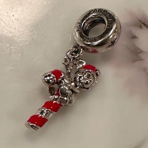 Pandora Christmas Disney Retired Mickey on a Candy Cane Dangle Charm